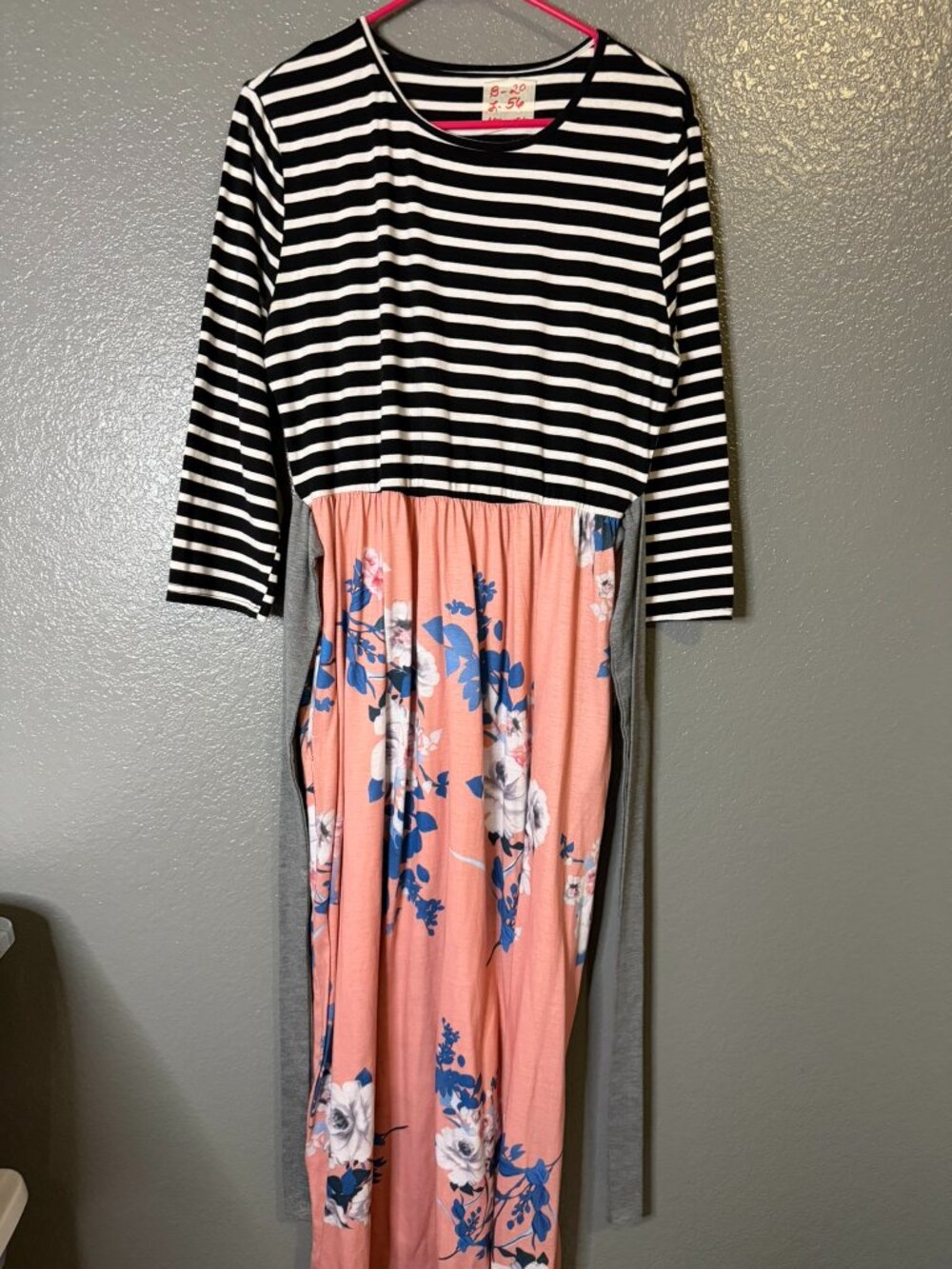 Womens Black White Striped Floral Maxi Dress Pink Blue Colorblock Long Sleeve